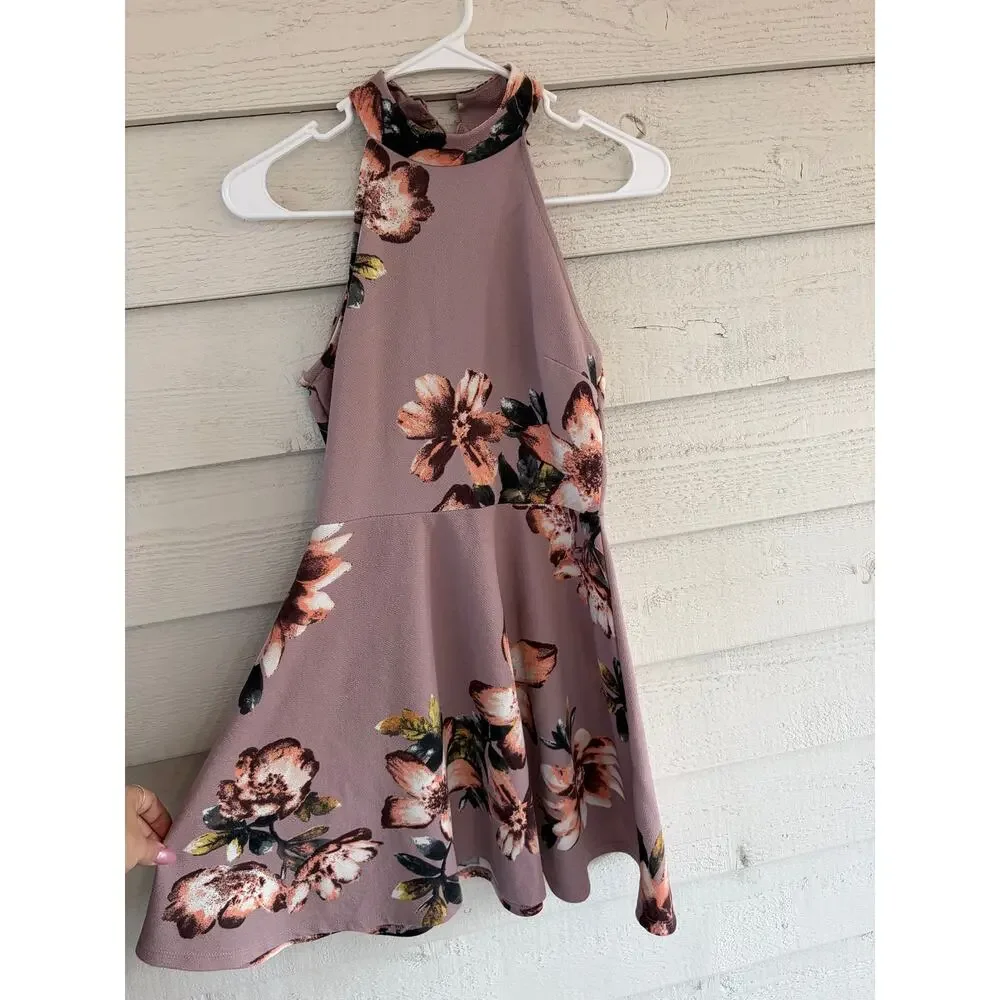 Altar'd State Mauve Floral High Neck Fit & Flare Dress Size M - Picture 2 of 5